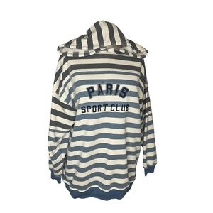 Vintage Paris Sport Club Striped Hoodie Sweatshirt Paris Sport Club Logo Size M